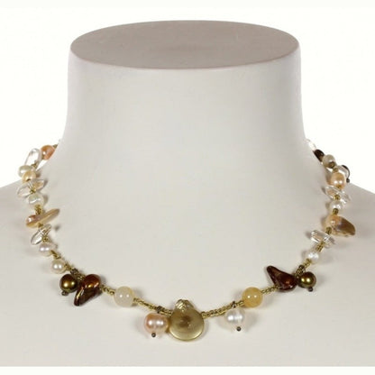 Zoetwater parelketting met citrien, bergkristal en magneetslotje op buste| Fini