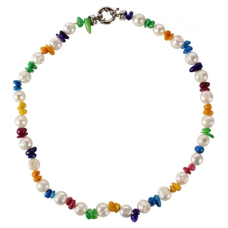 Zoetwater parelketting met witte parels en gekleurd parelmoer | Bold Happy