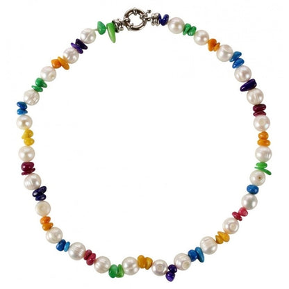 Zoetwater parelketting met witte parels en gekleurd parelmoer | Bold Happy