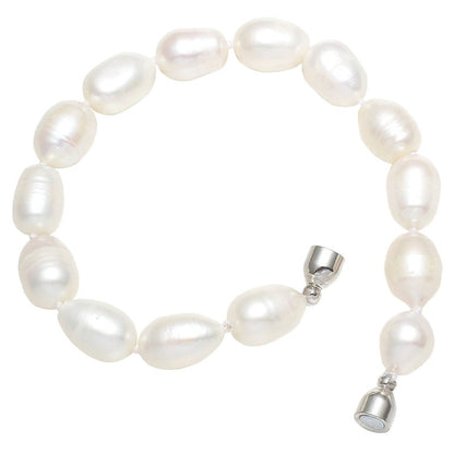 Wit zoetwater parel armband met magneetslot open | Abigail