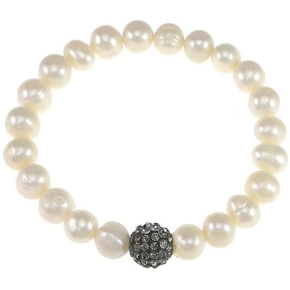 Wit zoetwater parel armband met zwarte stras steentjes | Alexia