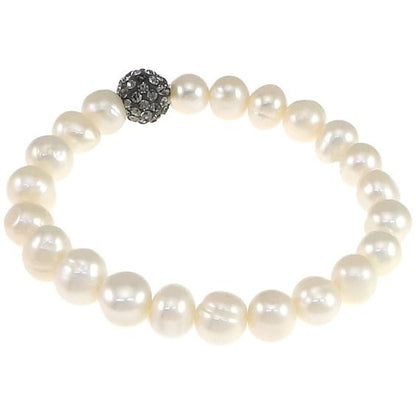 Wit zoetwater parel armband met zwarte stras steentjes, achterzijde | Alexia