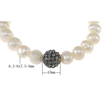 Wit zoetwater parel armband met zwarte stras steentjes, maat aanduiding | Alexia