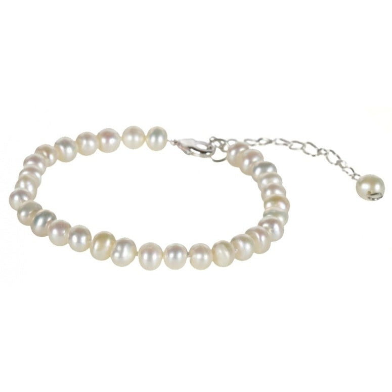 Wit zoetwater parel armbandje met sterling zilveren slotje en verlengketting | Bella Small Two