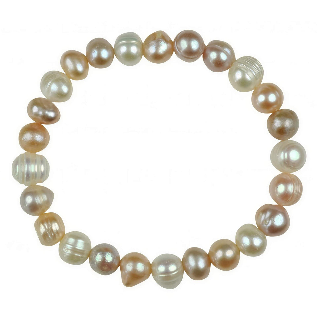 Zoetwater parel armband met witte, zalm en roze parels, elastisch | Bella Soft Colors