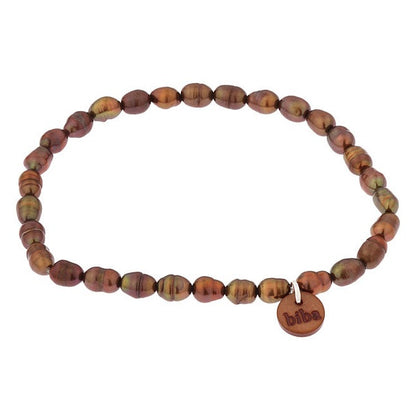 Bruin zoetwater parel armband, elastisch | Biba Brown Rice Pearl