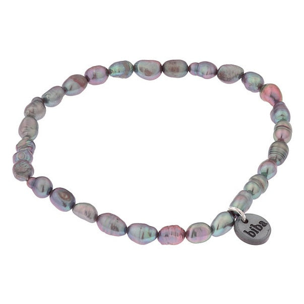 Grijs zoetwater parel armband, elastisch | Biba Grey RicePearl