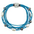 Wit zoetwater parel armband met blauw leer, magneetslot en stras steentjes | Bling Pearl Aqua