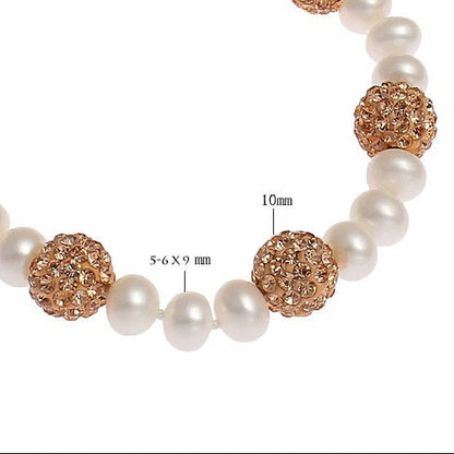 Wit zoetwater parel armband met gouden stras steentjes met maat aanduiding | Bling Rosé Golden Pearl