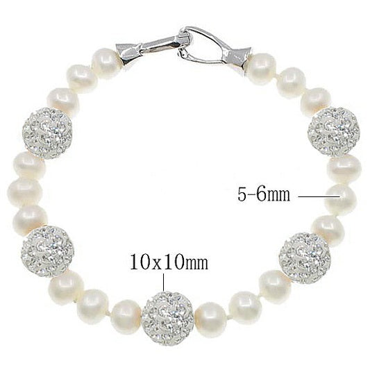 Wit zoetwater parel armband met zilveren stras steentjes maat aanduiding | Bling Silver Pearl