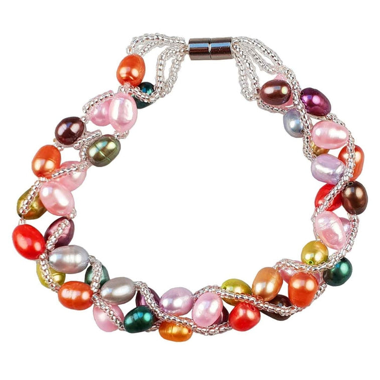 Zoetwater parel armband met vrolijk gekleurde parels en magneetslot | set Bonica