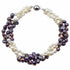 Zoetwaterparel armband met 3 rijen witte en paarse parels en veiligheidslotje | Branca