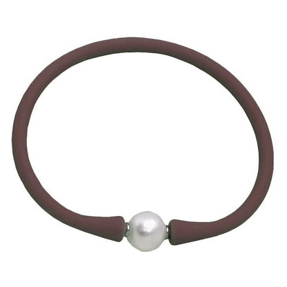 Wit elastisch parel armband met bruine band | Browly
