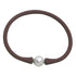 Wit elastisch parel armband met bruine band | Browly