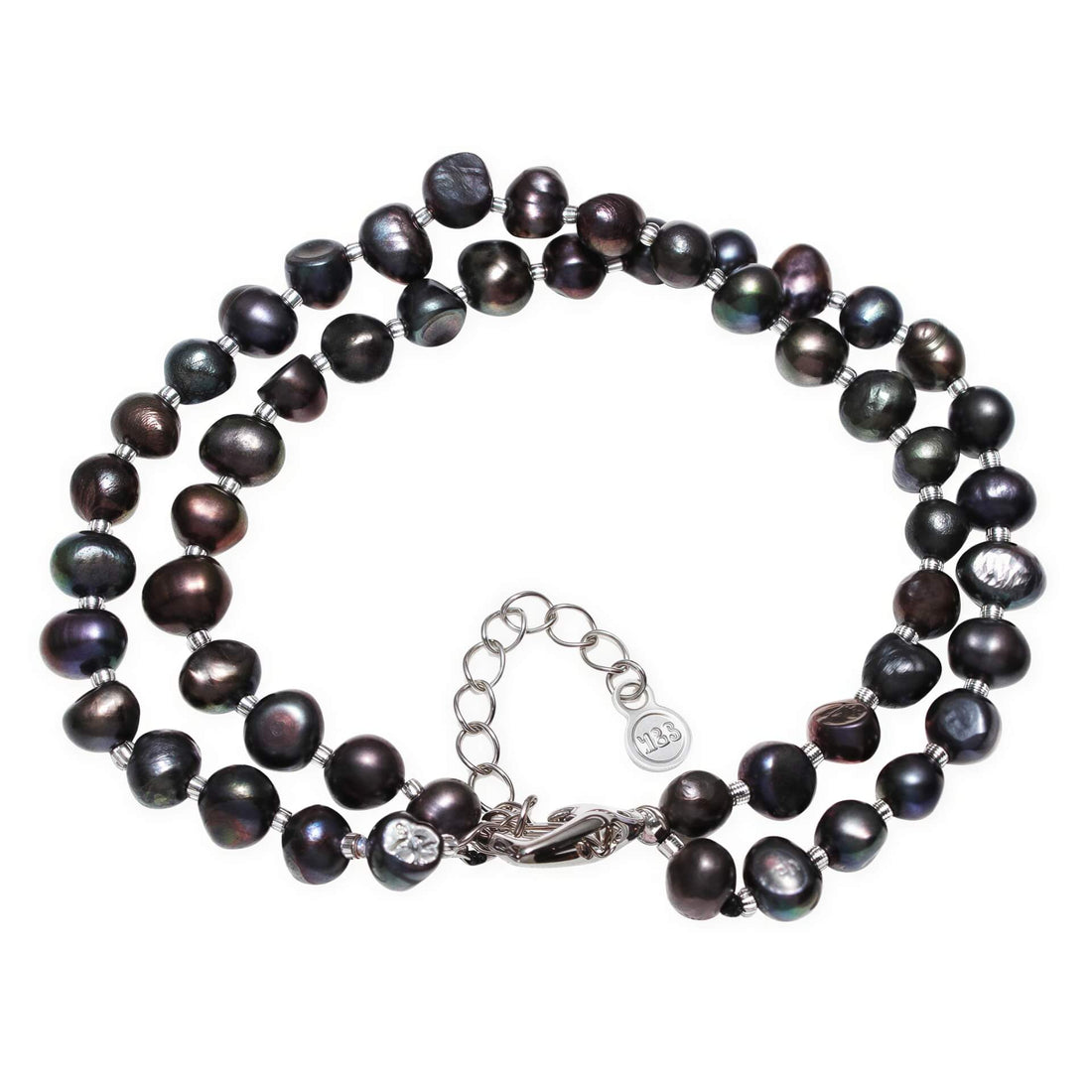 Zoetwater parel armband in 2 rijen met zwart-bruine parels en sterling zilver (925) | Danieke