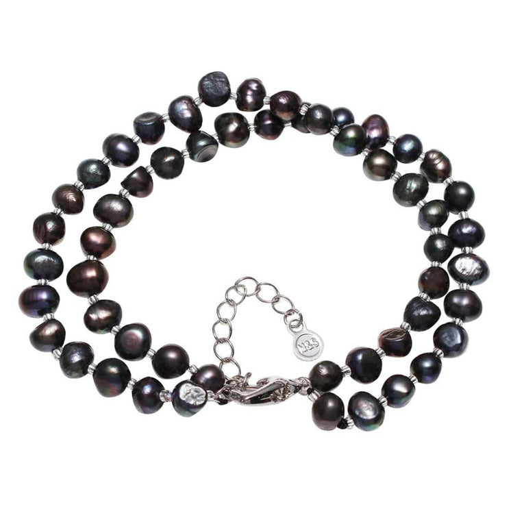Zoetwater parel armband in 2 rijen met zwart-bruine parels en sterling zilver (925) | Danieke