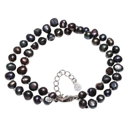 Zoetwater parel armband in 2 rijen met zwart-bruine parels en sterling zilver (925) | Danieke