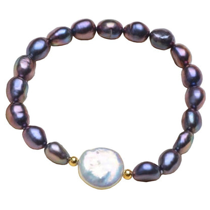 Zoetwater parel armband met blauw-paarse en witte parels, elastisch | Danisa