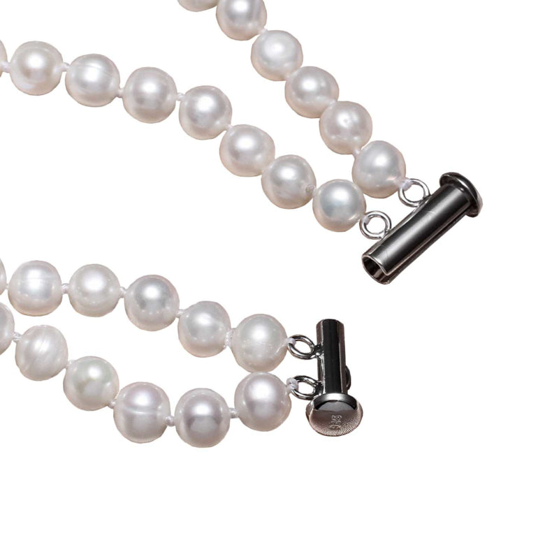 Slotje van wit zoetwater parel armband in 2 rijen | Dederique