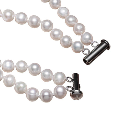 Slotje van wit zoetwater parel armband in 2 rijen | Dederique
