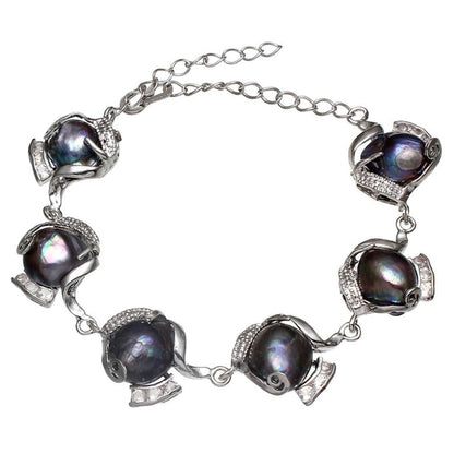 Zoetwater parel armband met zwart grijze parels | Evita Black