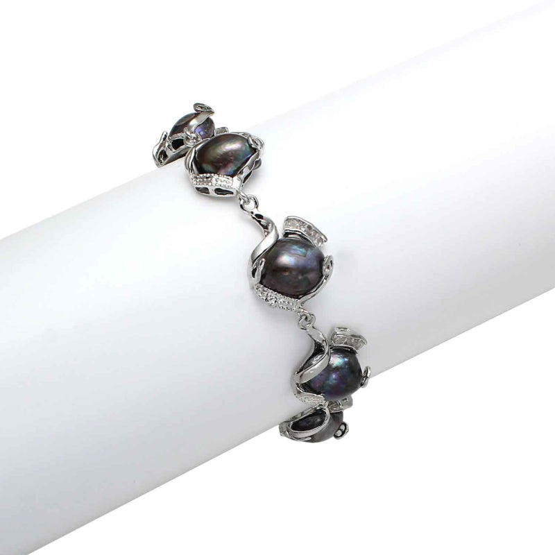 Zoetwater parel armband met zwart grijze parels op display | Evita Black