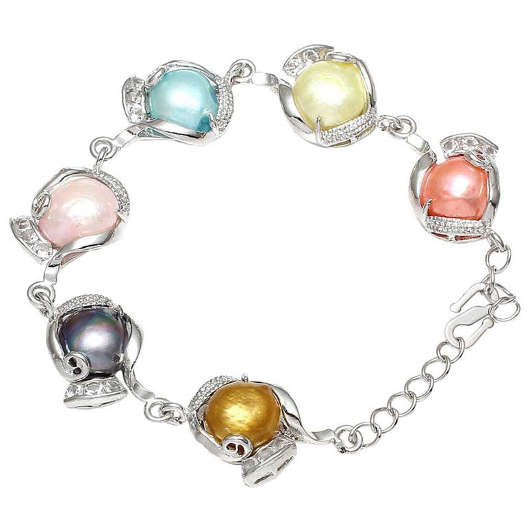 Zoetwater parel armband met pastel kleurige parels, bovenaanzicht | Evita Color Two