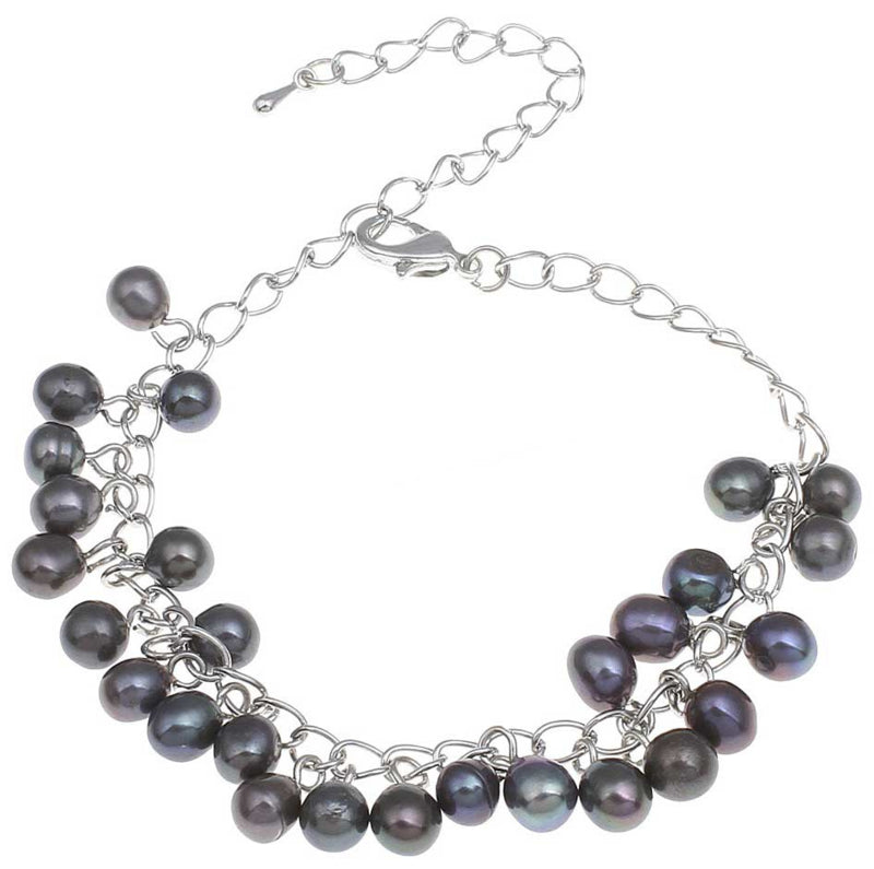 Zoetwater parel armband met donker grijze parels als bedeltje | Fana B