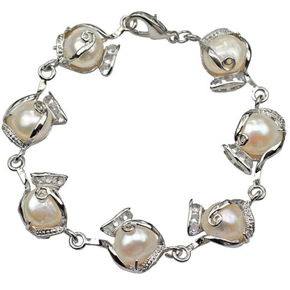 Wit zoetwater parel armband met stras steentjes | Francisca