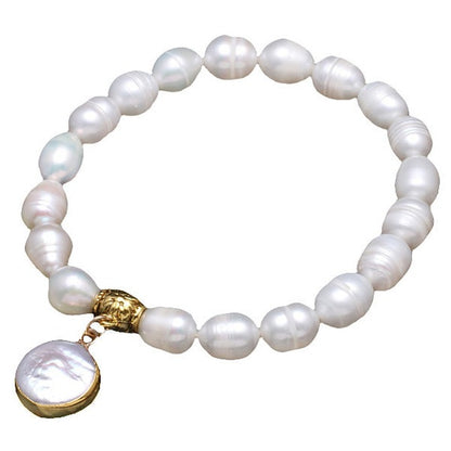 Wit zoetwater parel armband met rond bedeltje | Golden Pearl Coin