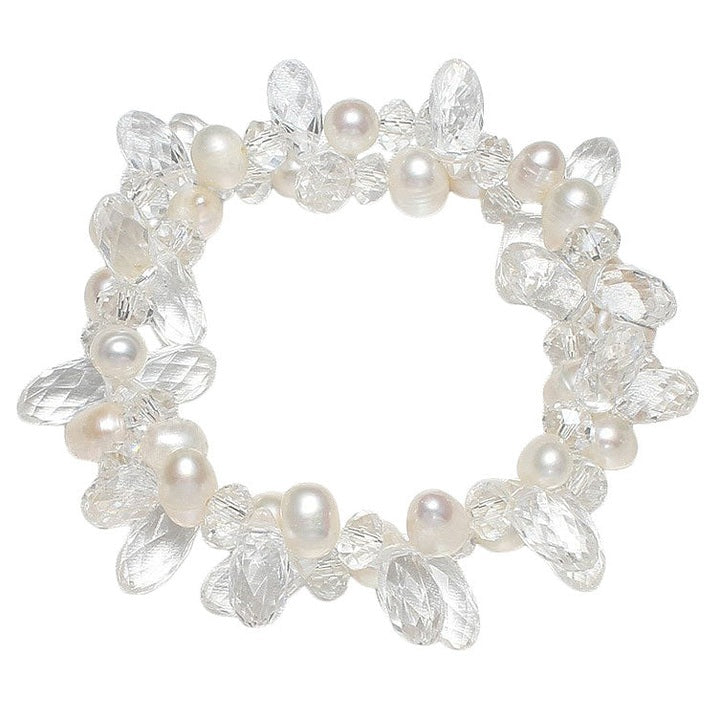 Wit zoetwaterparel armband, wit elastisch parel armband | Janna