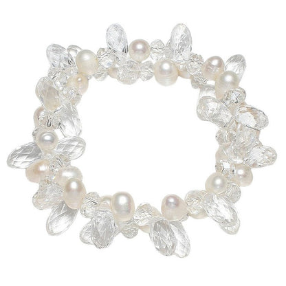 Wit zoetwaterparel armband, wit elastisch parel armband | Janna