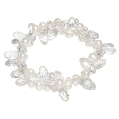 Wit zoetwaterparel armband, wit elastieken parel armband liggend | Janna