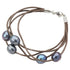 Donkere zoetwater parel armband met bruin leer en sterling zilver (925) Leather Pearl Dark