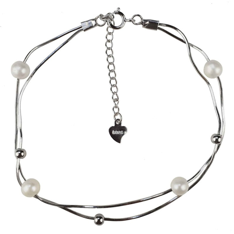 Wit zoetwater parel armband met sterling zilver (925), minimalistisch | Liv