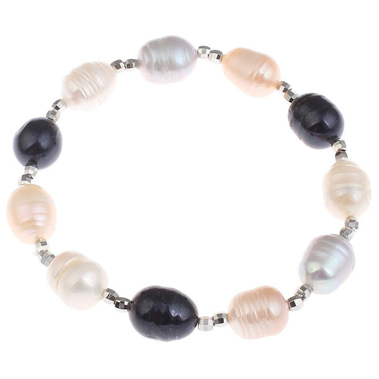 Zoetwater parel armband met witte, grijze en zalm kleurige parels | Marlotte