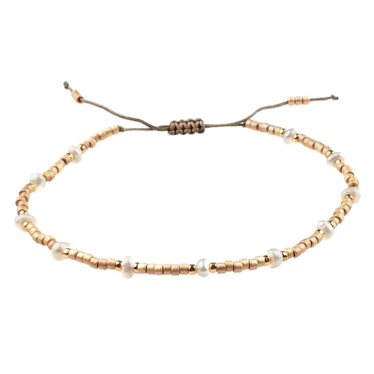 Wit zoetwater parel armband, schuifarmband | Mini Pearl Bead Gold