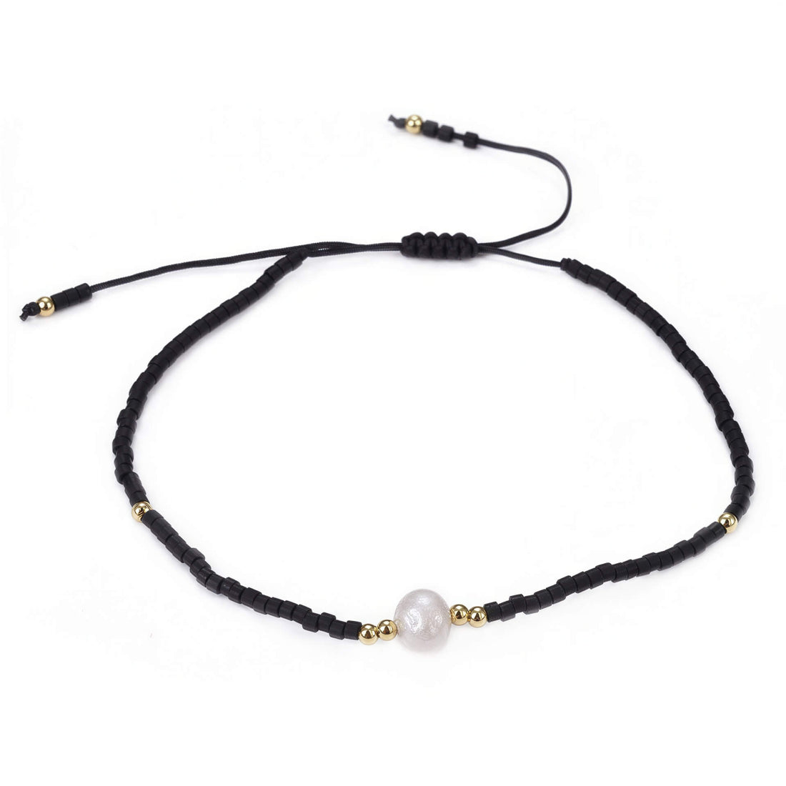 Wit zoetwater parelarmband met zwarte kraaltjes | Mini Pearl One Black Color