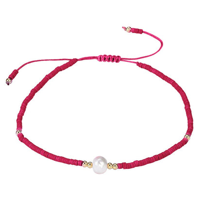 Wit zoetwater parel armband met rode kraaltje | Mini Pearl One Red Color