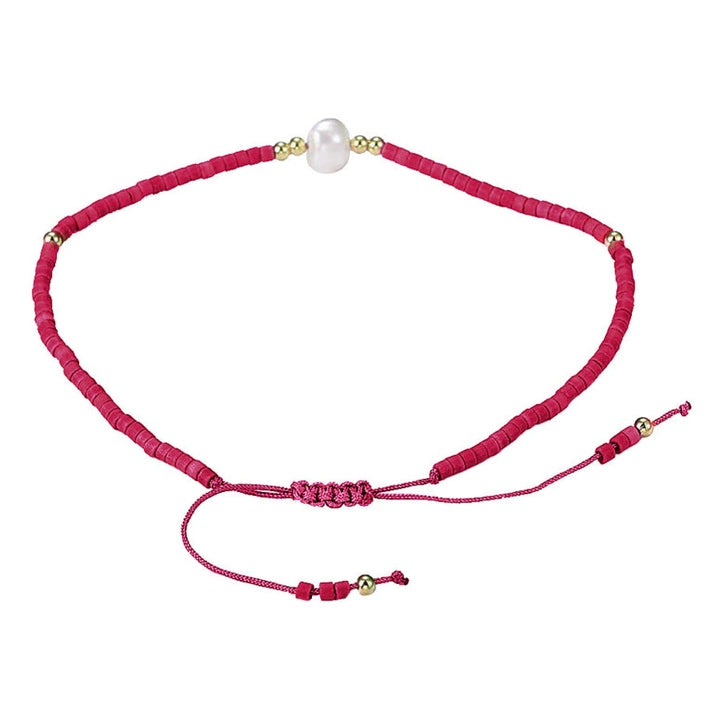 Wit zoetwater parel armband met rode kraaltje achterzijde | Mini Pearl One Red Color