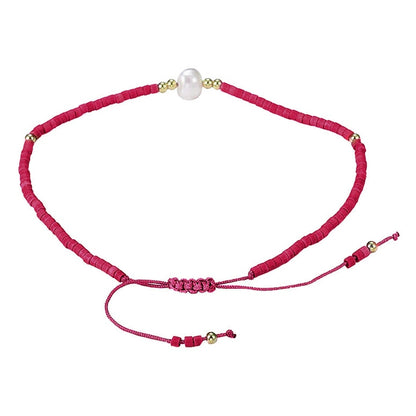 Wit zoetwater parel armband met rode kraaltje achterzijde | Mini Pearl One Red Color