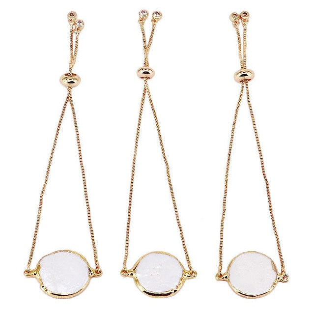 Wit zoetwater parel armband met schuif sluiting in een rij | One Gold Coin Pearl Chain