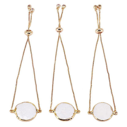 Wit zoetwater parel armband met schuif sluiting in een rij | One Gold Coin Pearl Chain