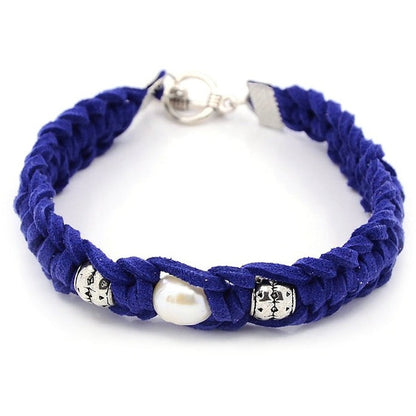 Zoetwater parel armband met blauw suede | Pearl Blue Suede