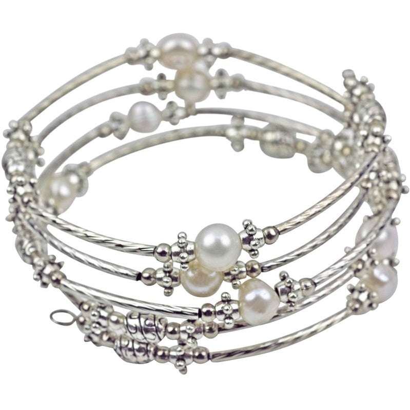 Wit zoetwater parel wikkelarmband | Pearl Metal Wrap Big