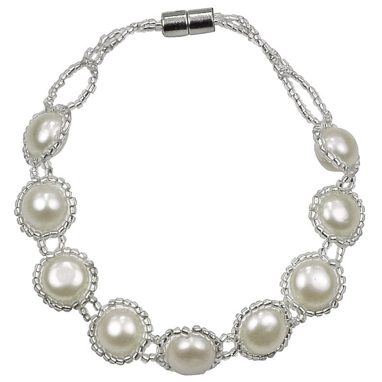 Zoetwater parel armband met witte parels en magneetslot | set Pearl O