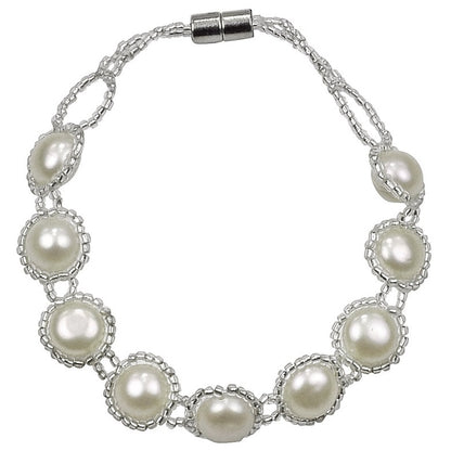 Zoetwater parel armband met witte parels en magneetslot | set Pearl O