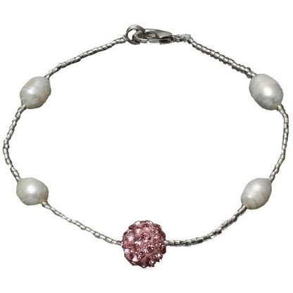 Wit zoetwater parel armband met roze stras steentjes | Pearl Stras Ball Pink