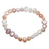 Zoetwater parel armband met witte, zalm en roze parels, elastisch | Pearl Trio Soft Colors