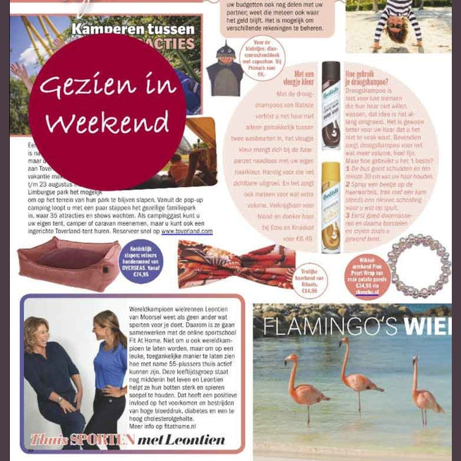 Roze zoetwater parel wikkelarmband gezien in tijdschrift Weekend | Pink Pearl Wrap